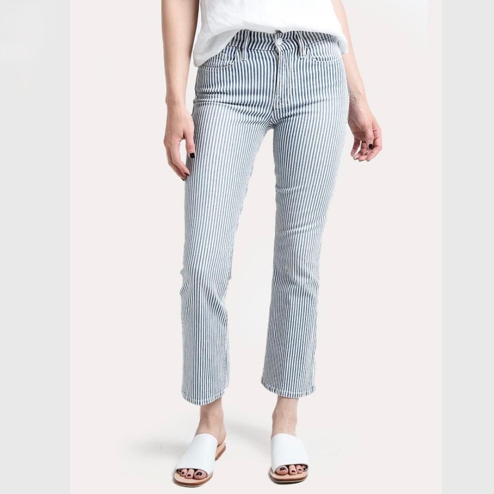 Frame Denim Le Crop Mini Boot Blue White Striped Jeans Size 24